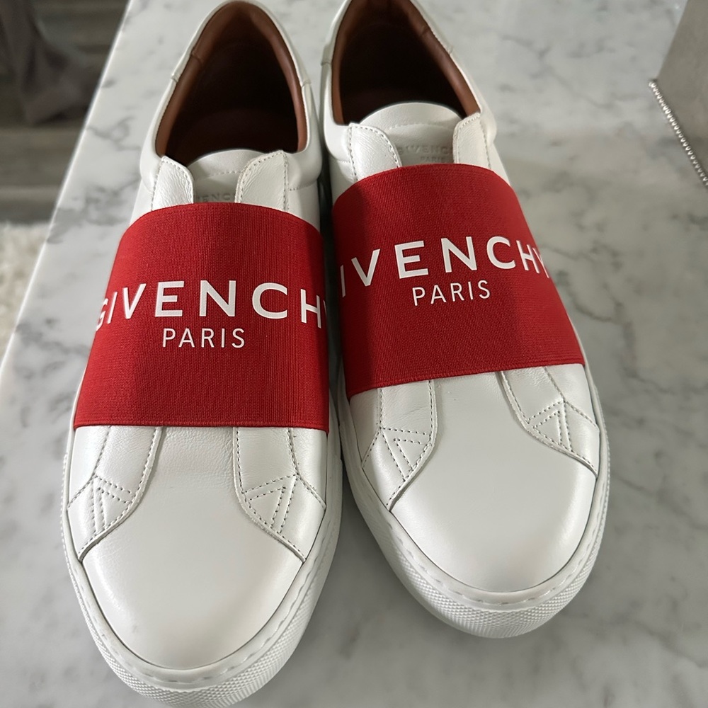 Givenchy White and Red Slip-On Sneakers